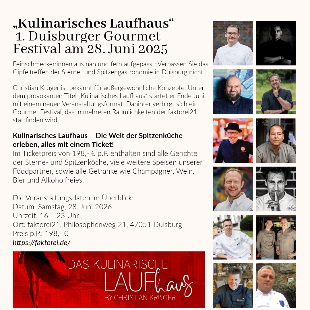 „Kulinarisches Laufhaus“  1. Duisburger Gourmet Festival am  28. Juni 2025